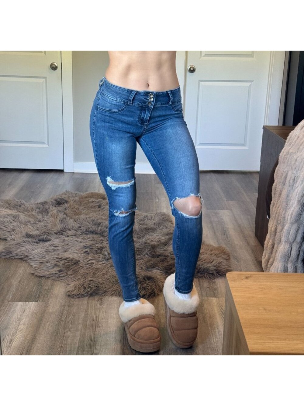 Y2K 2000s Ripped Low Rise Super Skinny Jeans Womens 9 Blue Stretch Denim Preppy